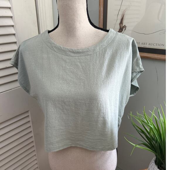 ANNA KACI Womens Top MEDIUM Green Cropped Minimalist Lagenlook Monochrome Spring - Picture 1 of 10